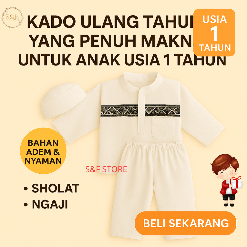 Setelan Koko Bayi Laki-laki 1 Tahun – Baju Sholat & Ngaji – Hadiah Ultah Anak