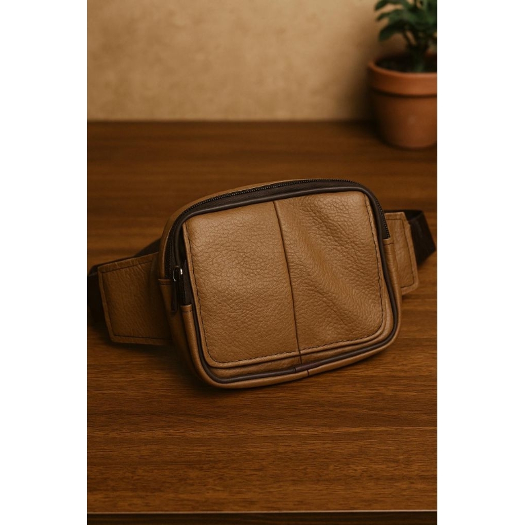 TAS SELEMPANG KULIT ASLI IMPORT PRIA MULTIFUNGSI / TAS PINGGANG IMPORT PRIA KULIT ASLI / TAS HP PRIA