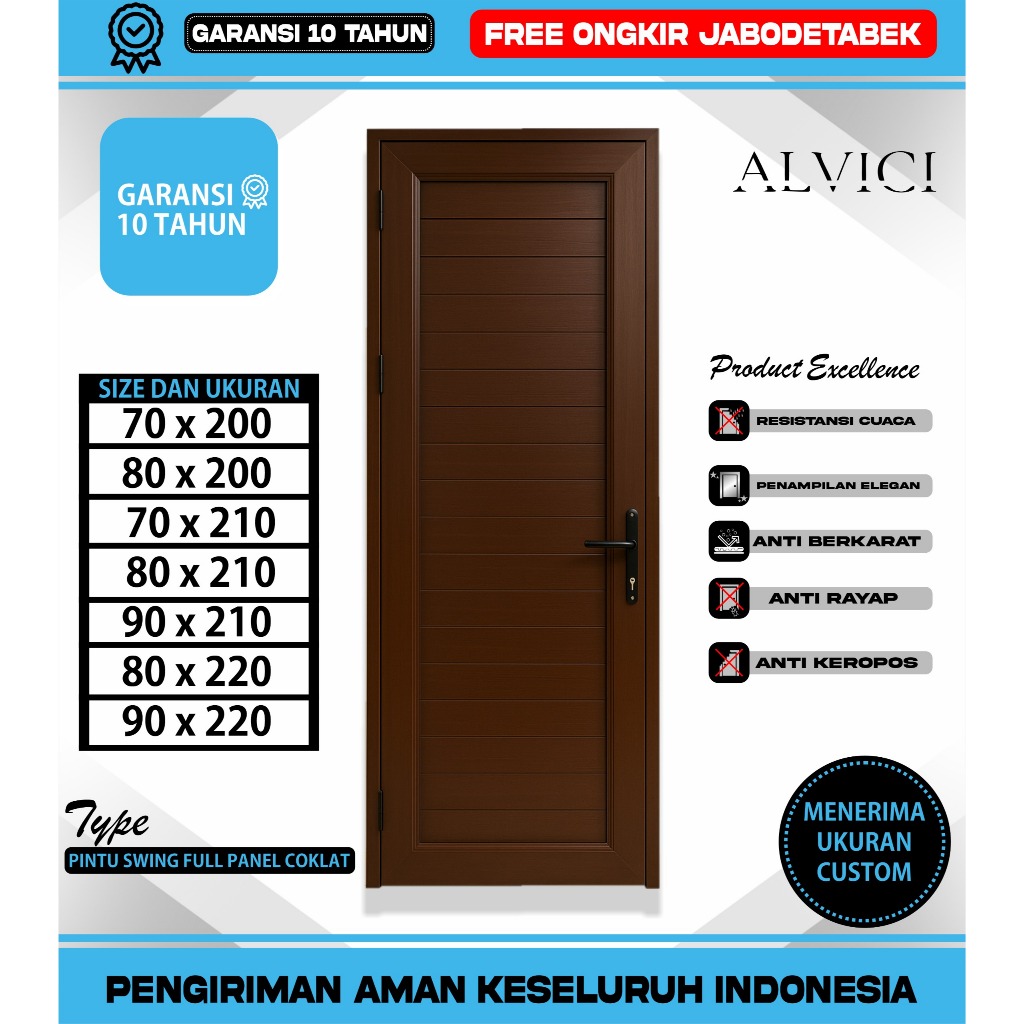 Pintu Kamar Dan Pintu Kamar Mandi UPVC Swing Full Panel Coklat Ukuran 70 x 200 Sampai 90 x 220 Bahan