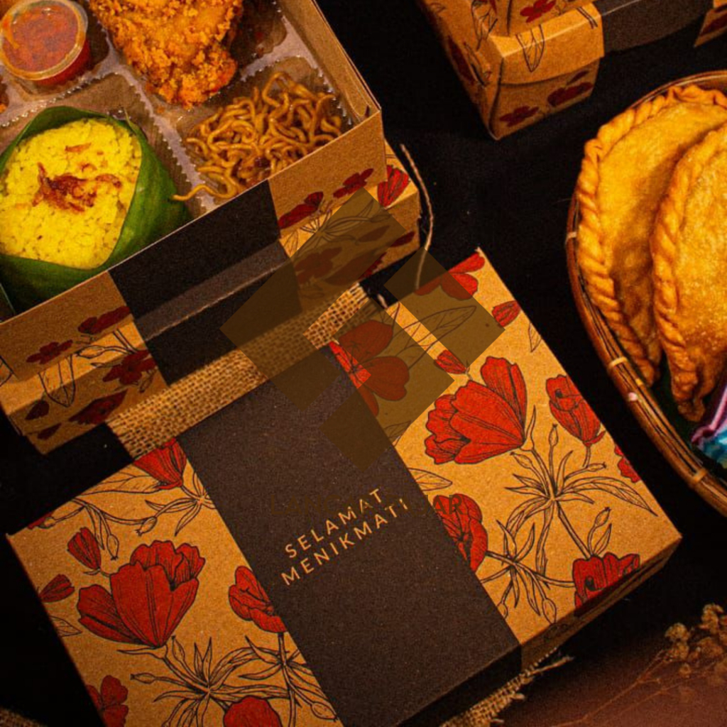 [100 Pcs] Dus R5 / R8 / R10K Kraft Motif Bunga Merah L Dus Hajatan L Dus R8 350 Gsm