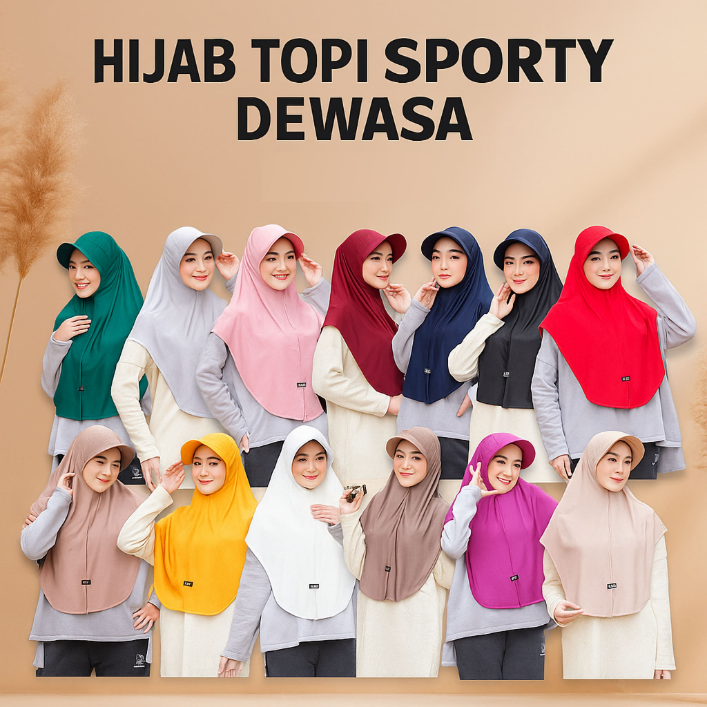 Premium Hijab Topi Sporty Dewasa - Model Simple & Nyaman untuk Aktivitas Sehari-hari