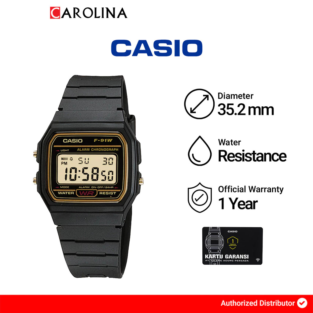 Jam Tangan Unisex Casio General F-91WG-9Q Orange Digital Dial Black Resin Band
