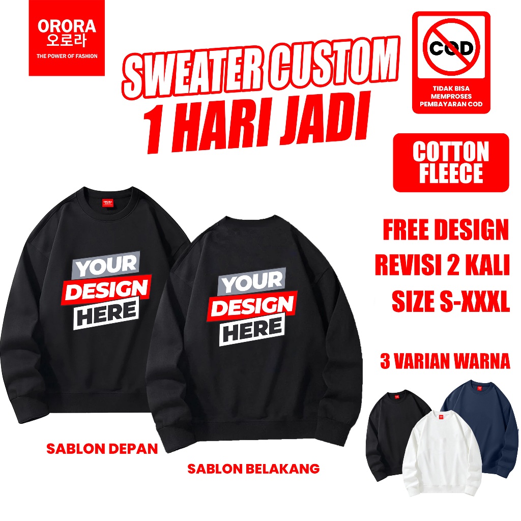ORORA Sweater Custom 1 HARI JADI | Custom Sweater | Sablon Sweater Desain Sendiri | REQUEST & SABLON