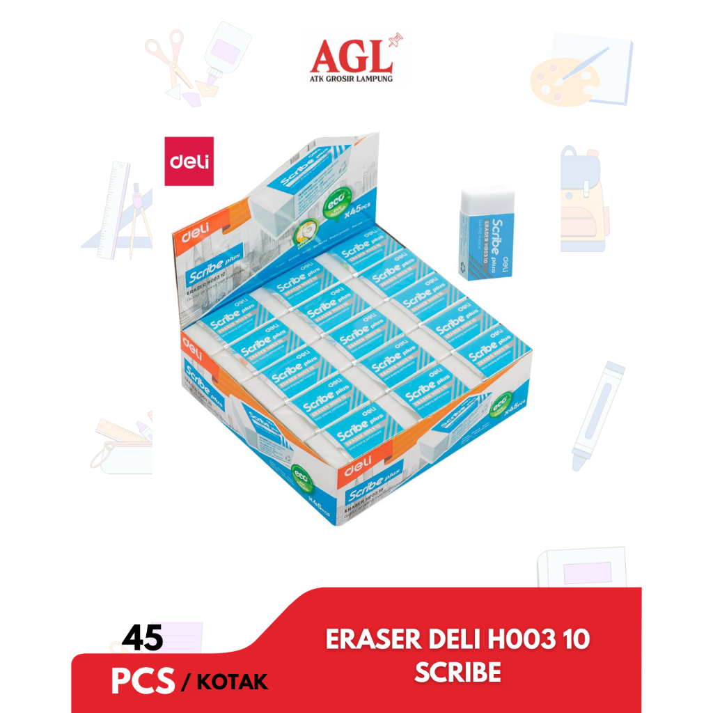 

DELI - (45pcs) ERASER / PENGHAPUS DELI H003 10 SCRIBE 1 box isi 45pcs - Grosir