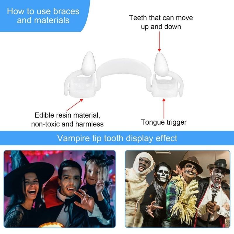 Gigi Palsu Vampire Retractable Gigi Taring Vampire Dracula Vampire Fangs Teeth Aksesoris Cosplay