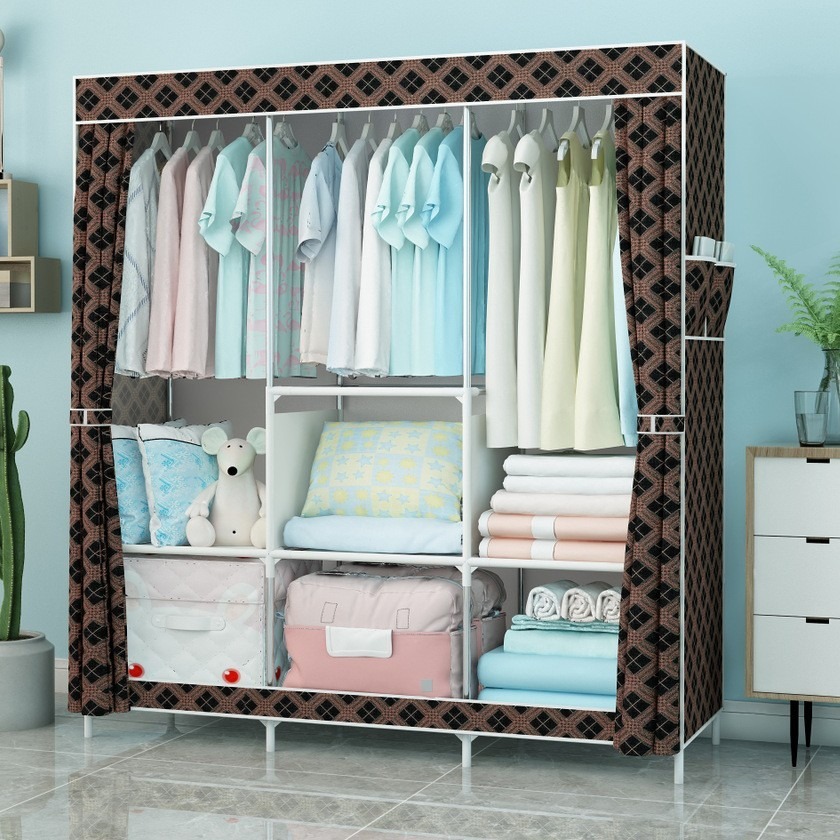 Lemari Pakaian Kain Portable 3 Sekat Lemari Baju Susun Penyimpanan Baju Sepatu Tas Selimut Rack 135 