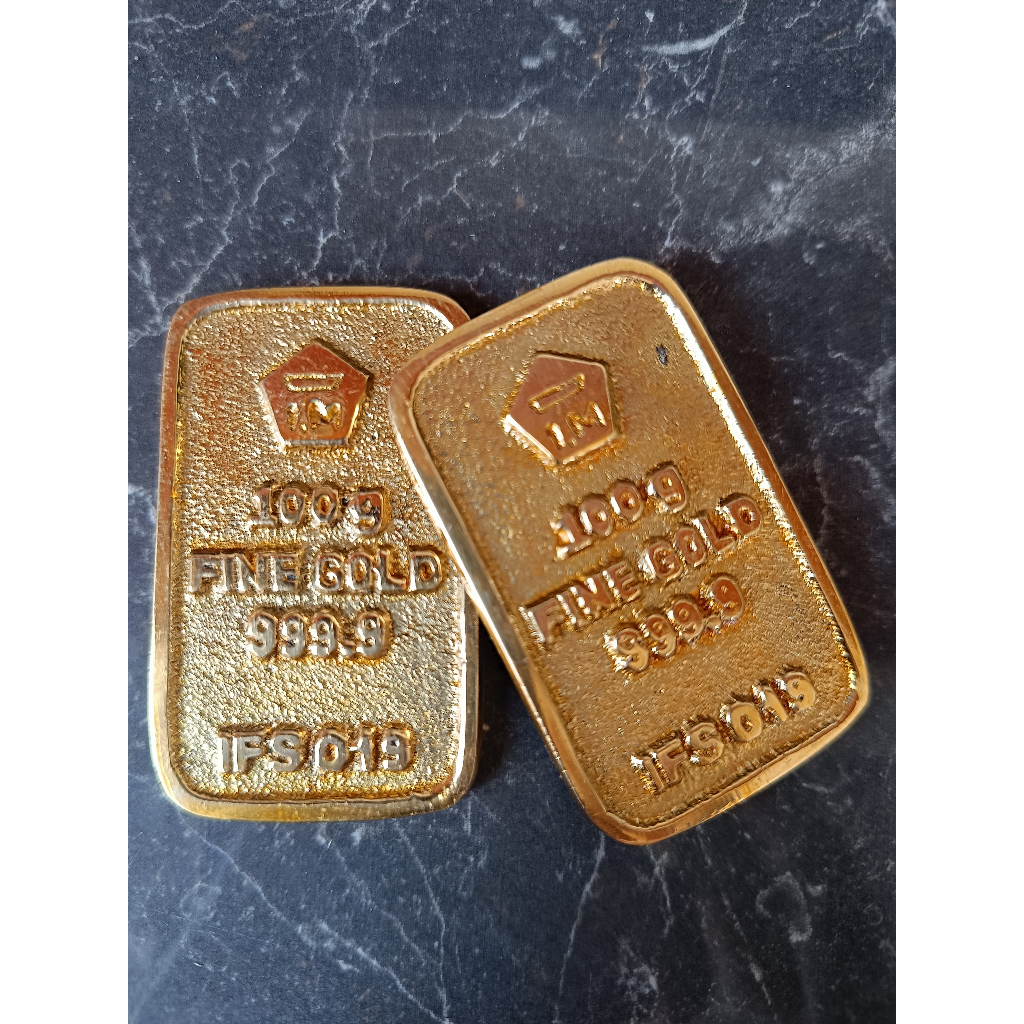 Miniatur Emas Batangan 100 gr Kuningan Replika Pajangan Emas Batangan