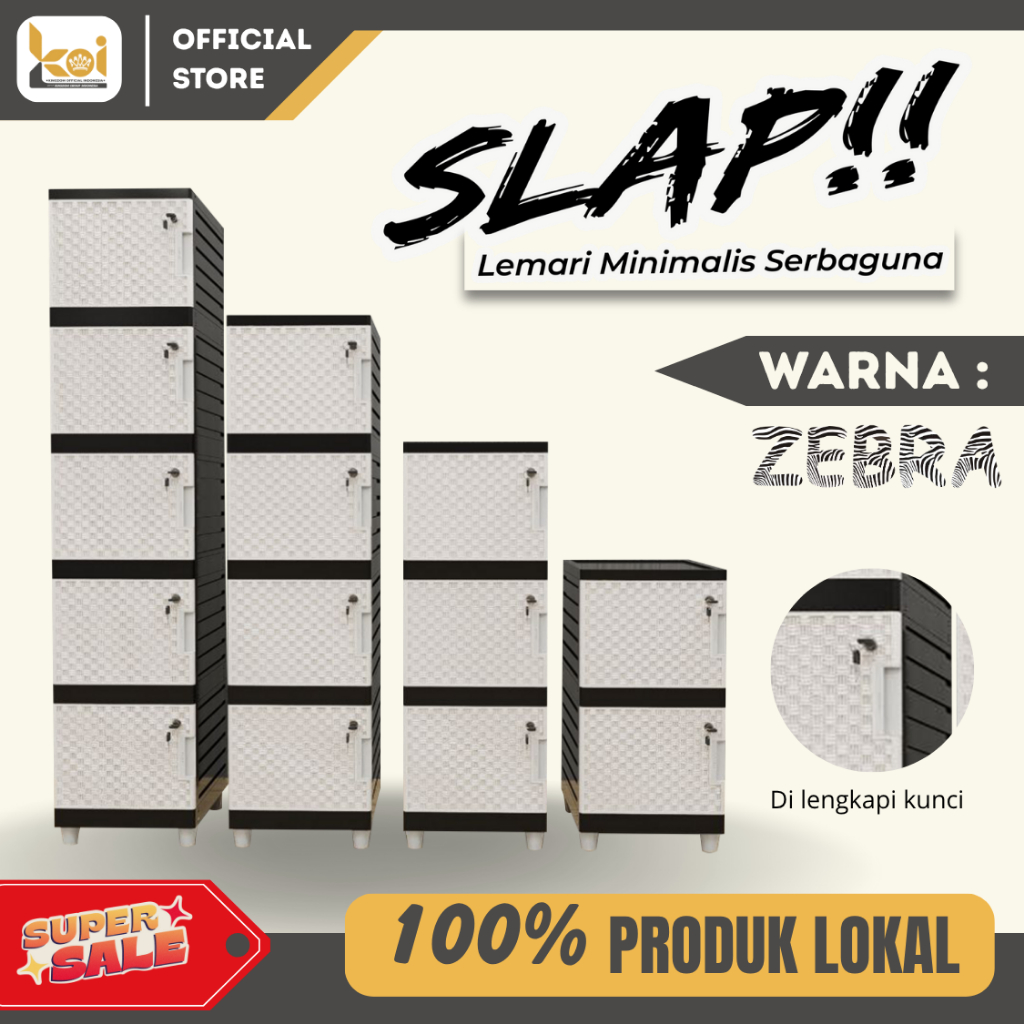 [KINGDOM] SLAP LEMARI PAKAIAN MINIMALIS ZEBRA KUNCI KINGDOM SLAP PUTIH LEMARI SWING LEMARI PLASTIK L