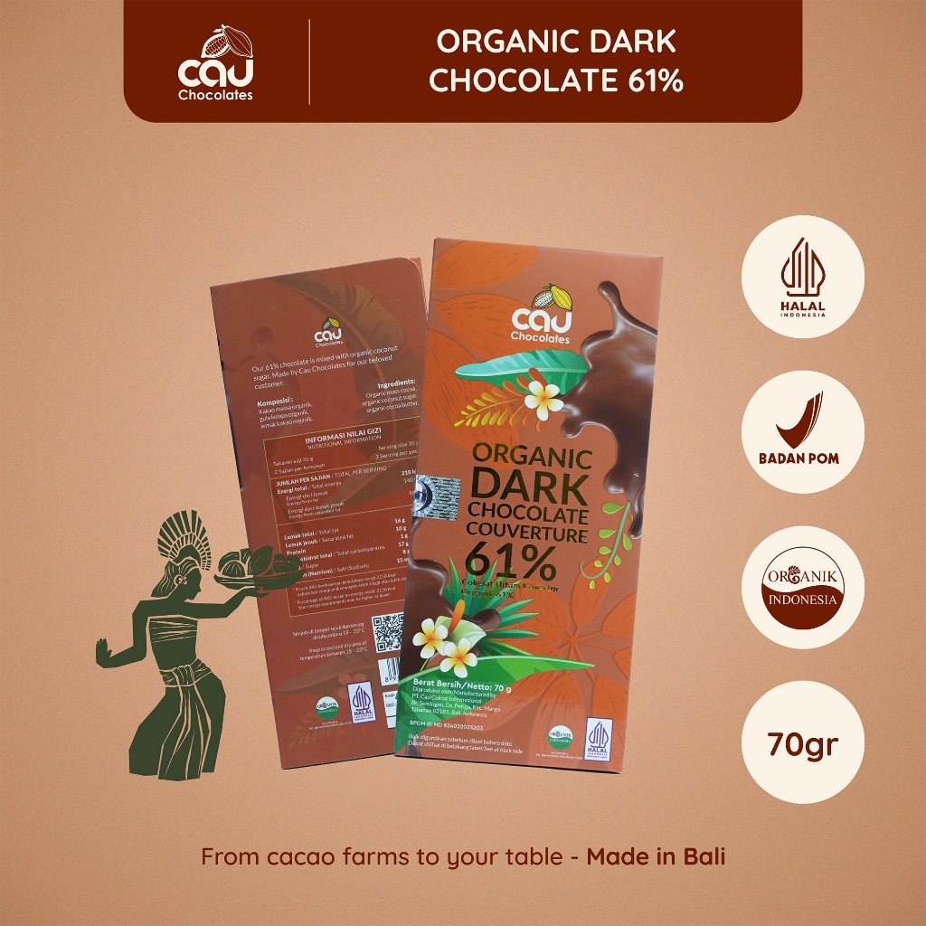

CAU CHOCOLATES - Organic Dark Chocolate Couverture 61% - 70 gr