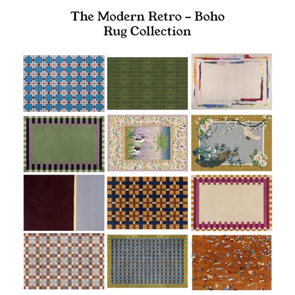 The Modern Retro Boho Rug Collection Karpet Aesthetic Karpet Mid Century Karpet Retro