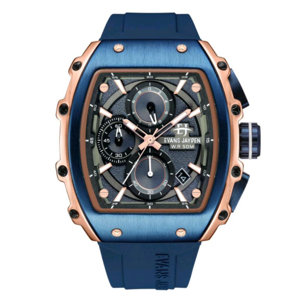 Jam Tangan Pria Evans Jayden 9599 Analog Cronograph Rubber Strap Original Garansi 1 Tahun