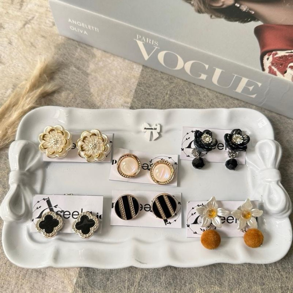 FAVORIT Paket Anting KlipAnting jepitAnting hijab bunga lucu isi 6 Earrings KEKINIAN