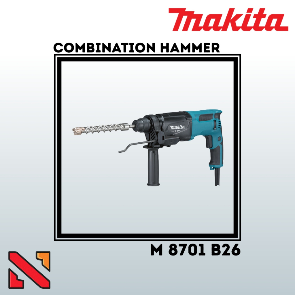 Mesin Bor Beton - Makita M8701B26 - 800 Watt - 26 mm SDS Plus Bits 3 Mode Combination Hammer Drill