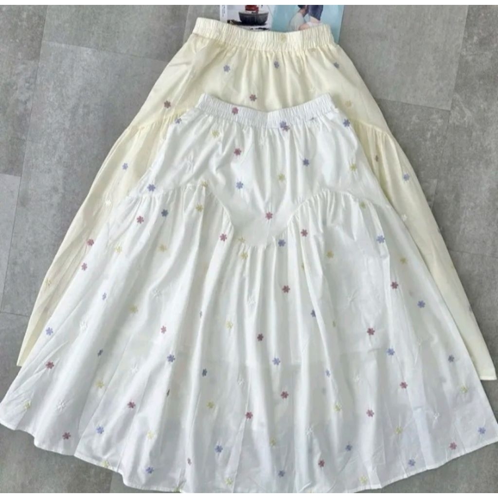 Rok putih bordir bunga vivorie premium