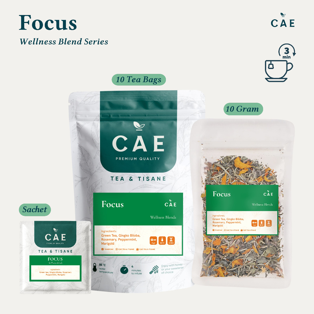 

FOCUS | Herbal Tea Blend Green Tea Gingko Biloba Rosemary Peppermint Marigold Premium 10 Gram