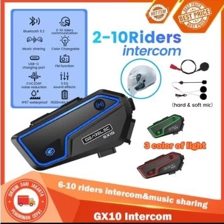 intercom GX10 Bluetooth 5.2 Waterproof Ip67 Intercom Helm 10Rider