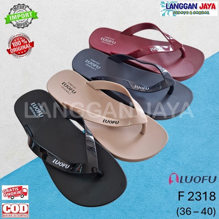 Sandal Karet PVC Jepit Wanita Impor Anti Licin Terbaru Viral LUOFU 2318 Bandung COD