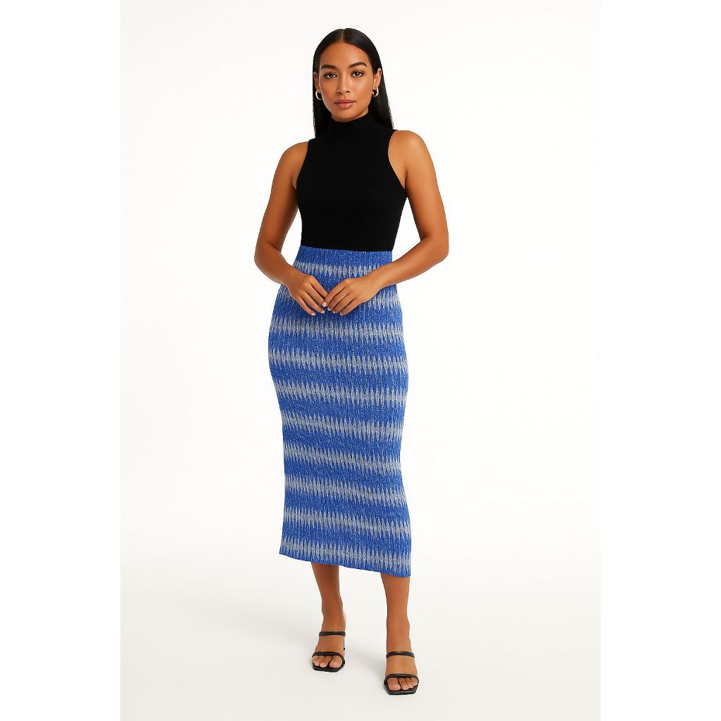 Rok Panjang Batik Modern Garis Garis Pencil Skirt Rok Span Formal Casual Multicolor Biru