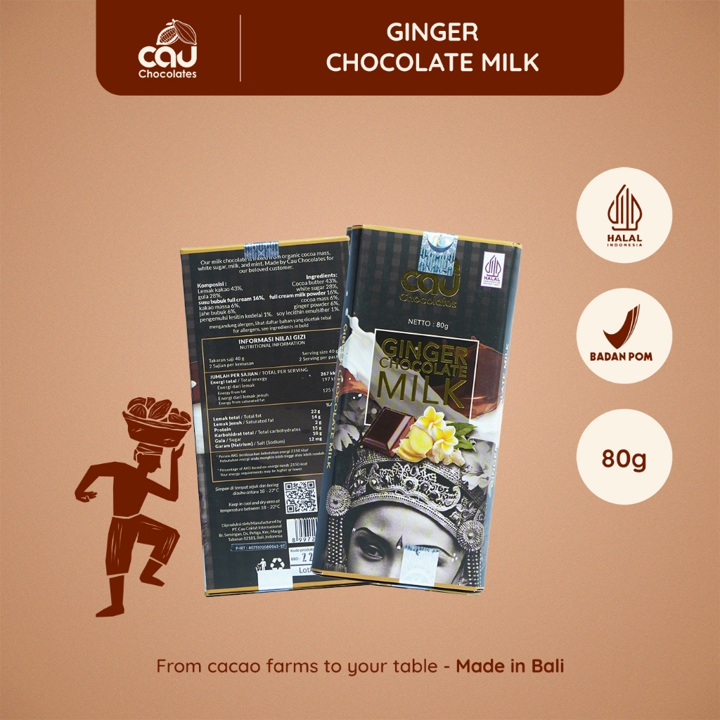 

CAU CHOCOLATES - Dark Milk Chocolate Ginger / Coklat Rasa Jahe - 80 gr