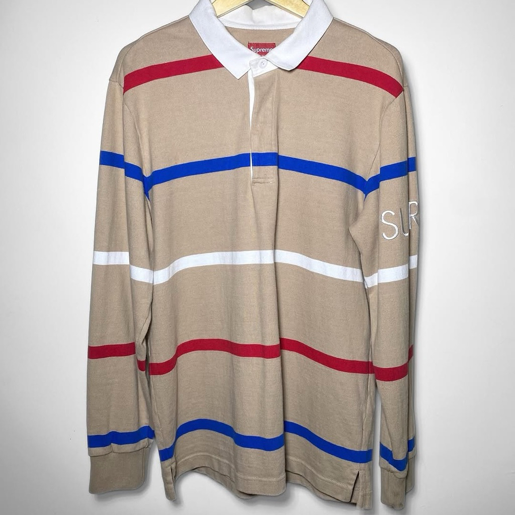 SUPREME STRIPED RUGBY SHIRT TAN FW16