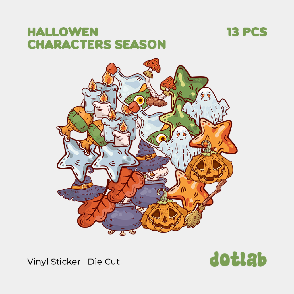 

DOTLAB STICKER PACK Hallowen Characters Season (13 PCS) | Sticker Tumbler | Stiker Laptop Koper Helm