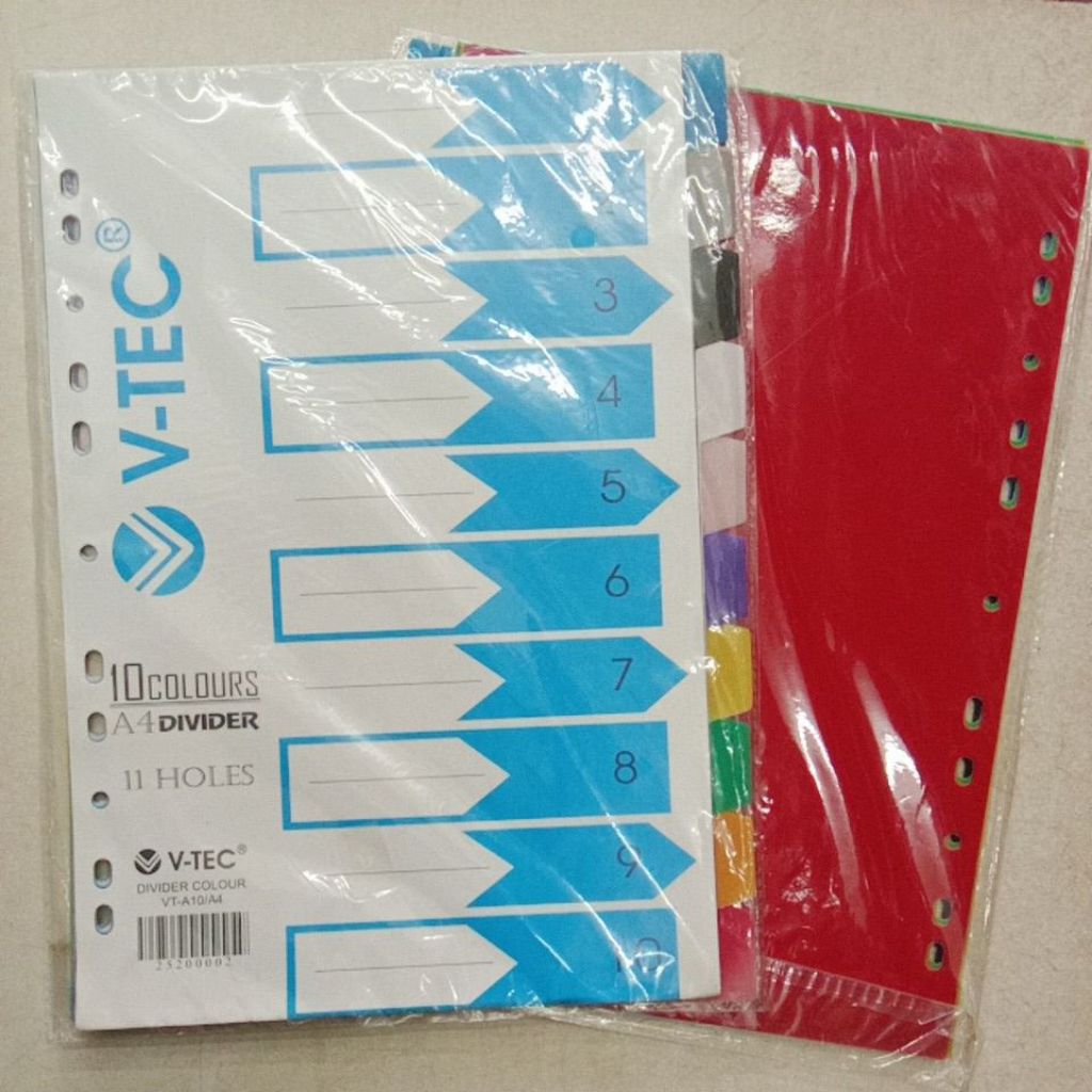 

PEMBATAS BINDER DIVIDER UKURAN A4 10 WARNA MERK V-TEC (1PACK)
