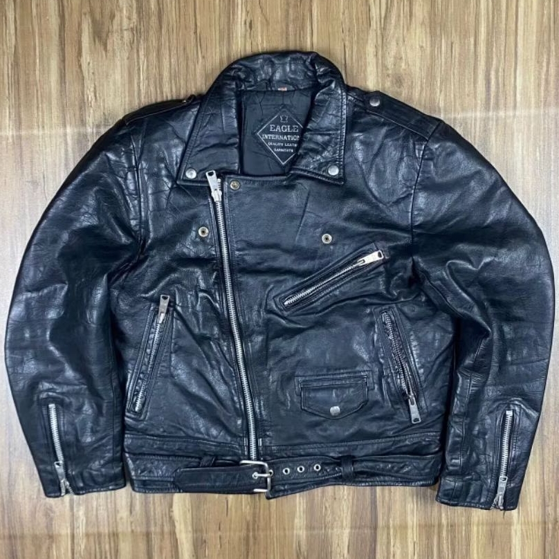 Vtg Eagle Doublebreasted Motorcycle Leather Biker Jacket X Jaket Kulit Avirex Harley Davidson RBC Va