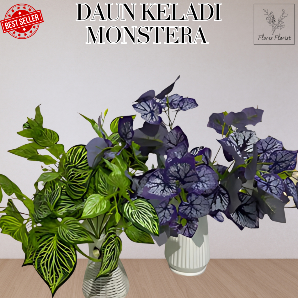 Tanaman Hias Palsu Tanpa Pot DAUN KELADI MONSTERA Plastik Bunga Artificial Dekorasi 017
