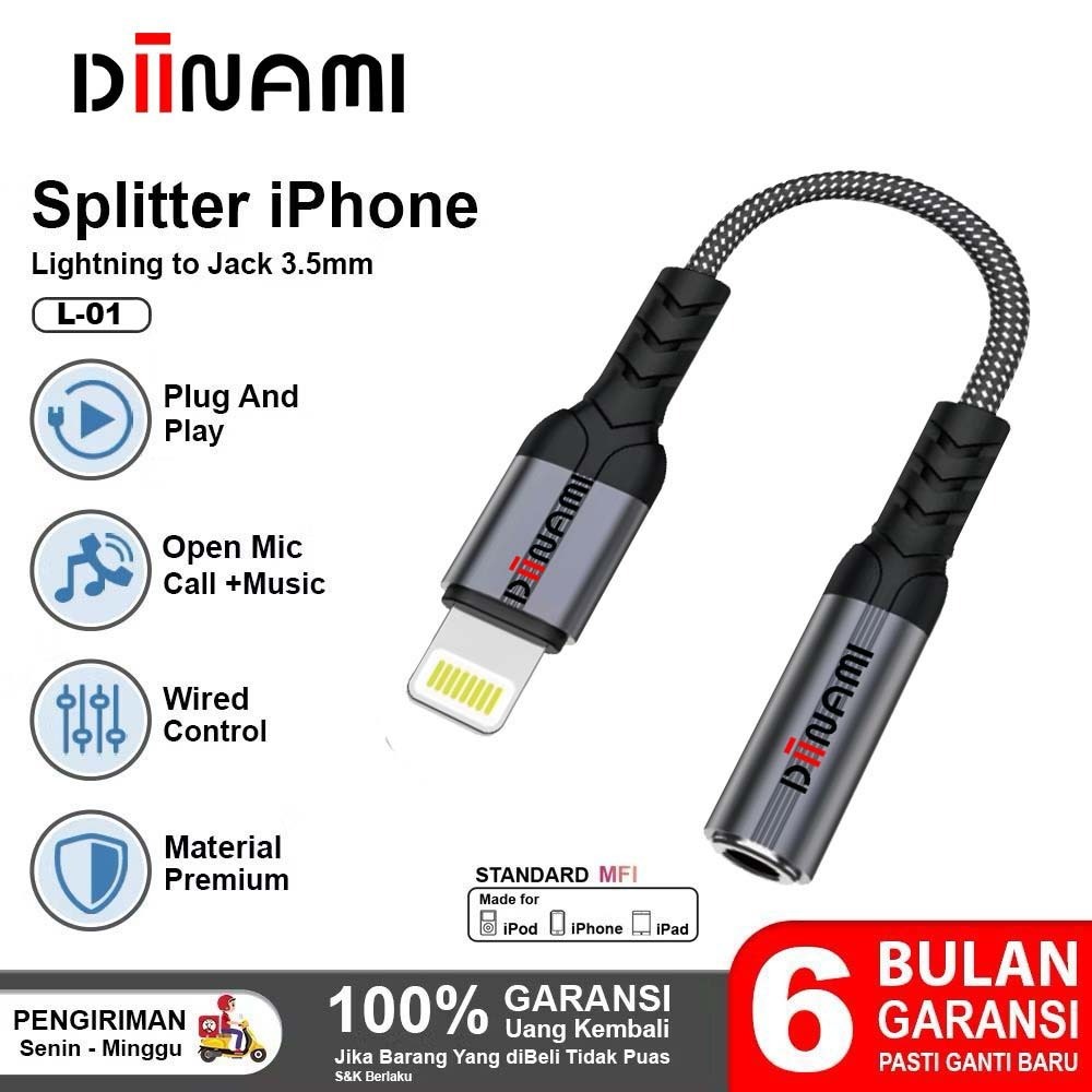 DIINAMI L-01 Converter Splitter For iPhone Lightning to Jack 3.5mm Audio, Call, Open Mic for iphone 