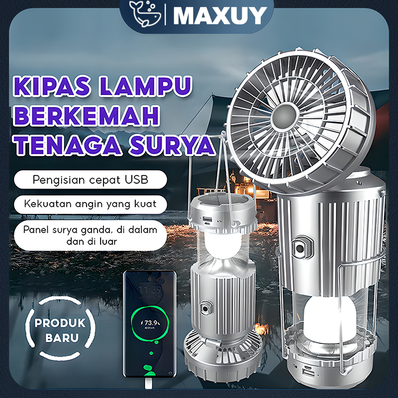 Lampu Emergency Camping Led Kipas Lampu Solar 2 In 1 Lampu Portable Lantern Telescopic Torch Lampu