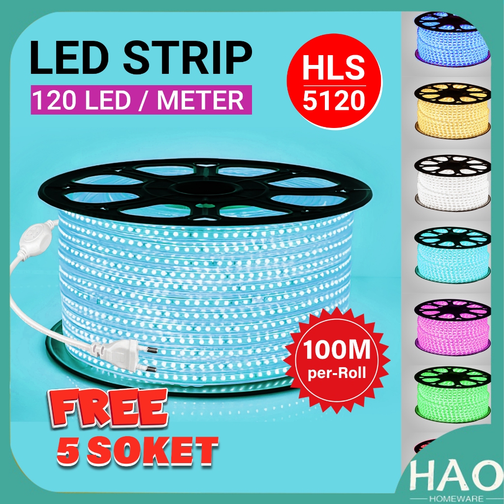 LAMPU LED STRIP HLS-5120 /LAMPU HIAS LED HLS-5120/ HARGA PER ROLL/ GRATIS 5 SOKET/120 LED PER METER
