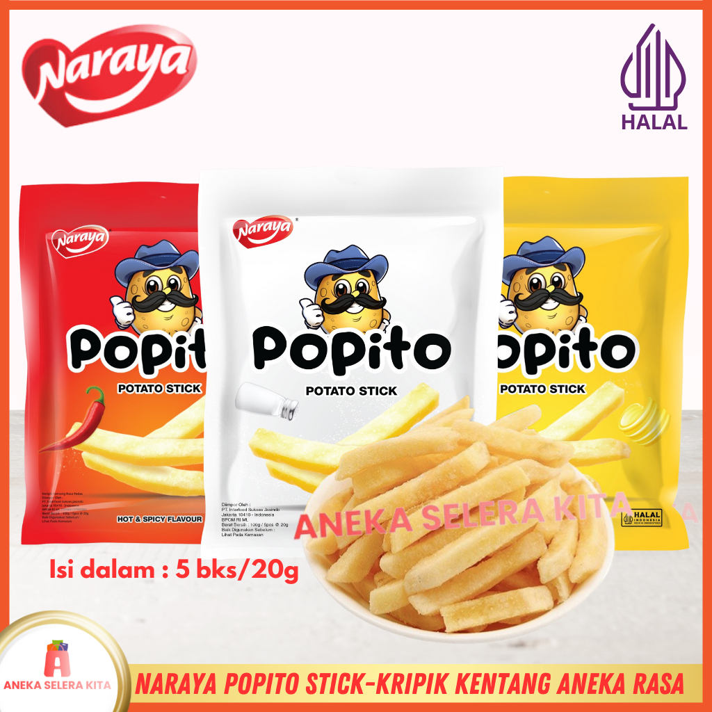 

Naraya Popito Potato Stick Rasa Salted, Honey Butter & Hot Spicy Halal 100g
