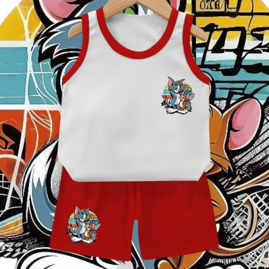 SETELAN BAJU KETEKAN / BAJU OBLONG ANAK UNISEX MOTIF RAKET JERRY TOM 2 FREE ONGKIR