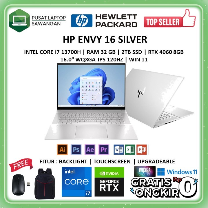 HP Envy 16 RTX 4060 Intel i7 13700H RAM 16GB SSD 1TB 16 Inch WQXGA 120Hz Touchscreen