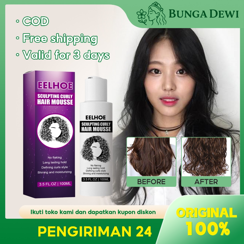 EELHOE Hair Mousse Curly 100ml Curl Gel Curling Cream Gel Rambut Keriting Hair Spray Elastin Keritin