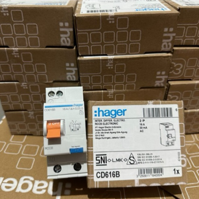 HAGER RCCB / ELCB 16A 2P - Hager CD616B 16 Ampere 2P 30mA AC