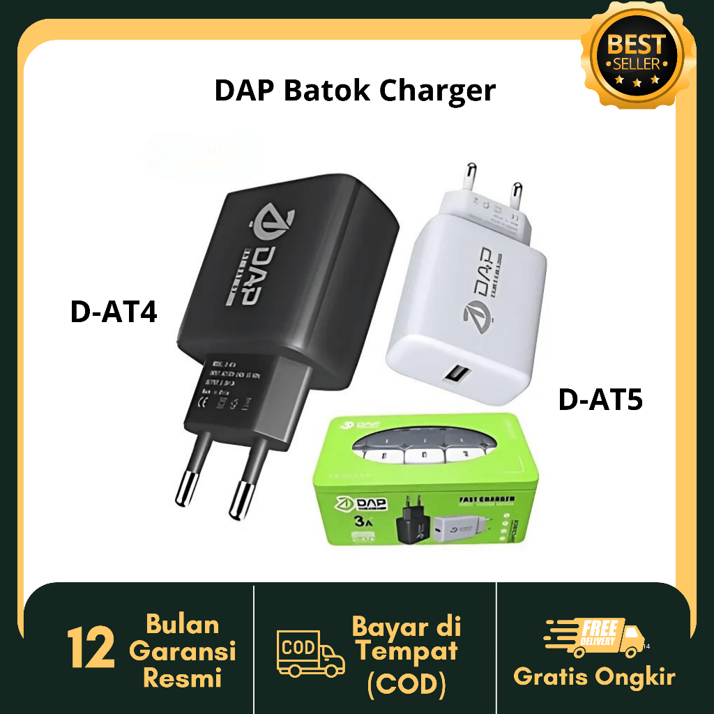 DAP Batok Charger D-AT4 3A & D-AT5 2.4A  (PerBox/20 Pcs) 1 USB port Quick Charging Original DAP