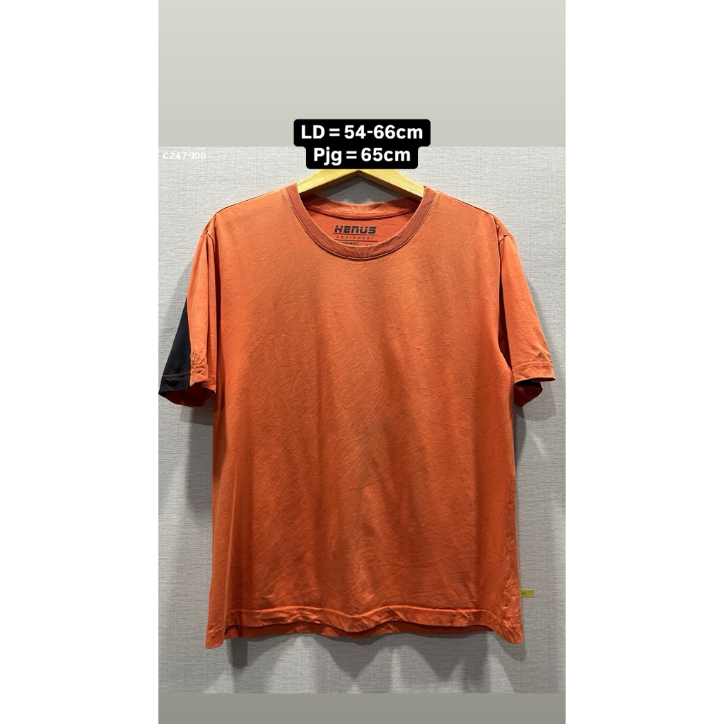 Kaos Preloved HENUS Pria - Tshirt Katun Oranye Back Print [C247-100]