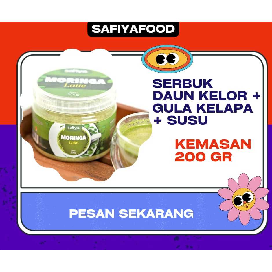 

Safiya Moringa Latte Bubuk Minuman Daun Kelor 200 Gram | Safiya Daun kelor Gula Kelapa Susu