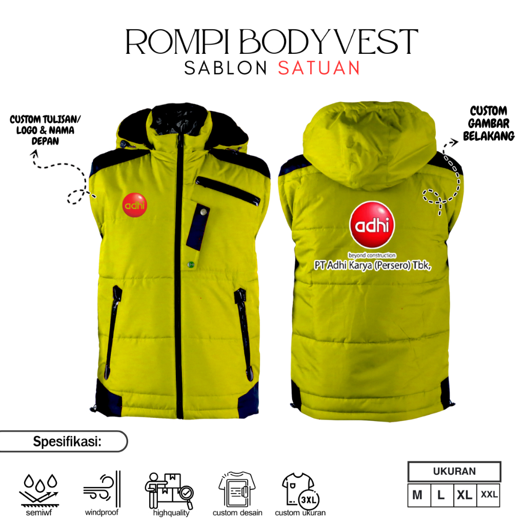 Rompi Adhi Karya Custom BUMN Sablon Satuan Vest Costum PT