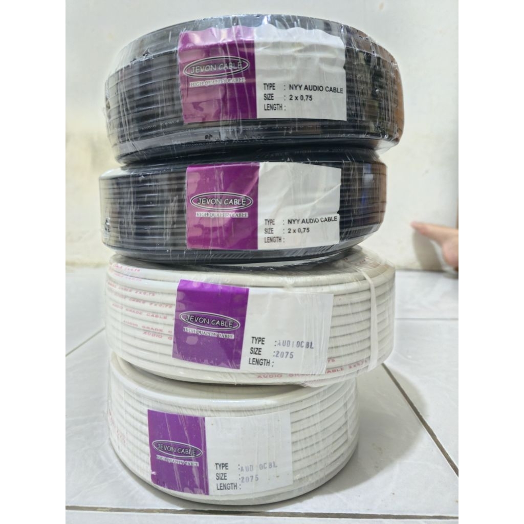kabel serabut 2x0.75  45 meter / kabel serabut warna putih 1 roll / kabel serabut warna hitam 1 roll