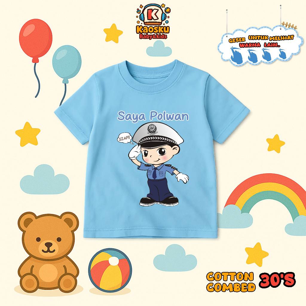 Kaos Anak Perempuan karakter POLISI Wanita Lengan Pendek Katun Combed 30's