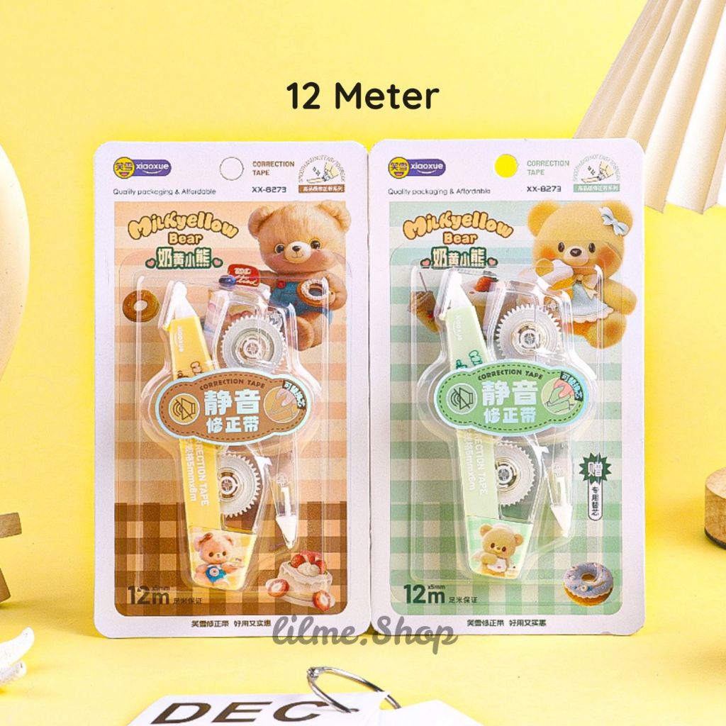 

[1 Set] Tipe X Kertas / Correction Tape Milk Yellow Bear Lucu 12m