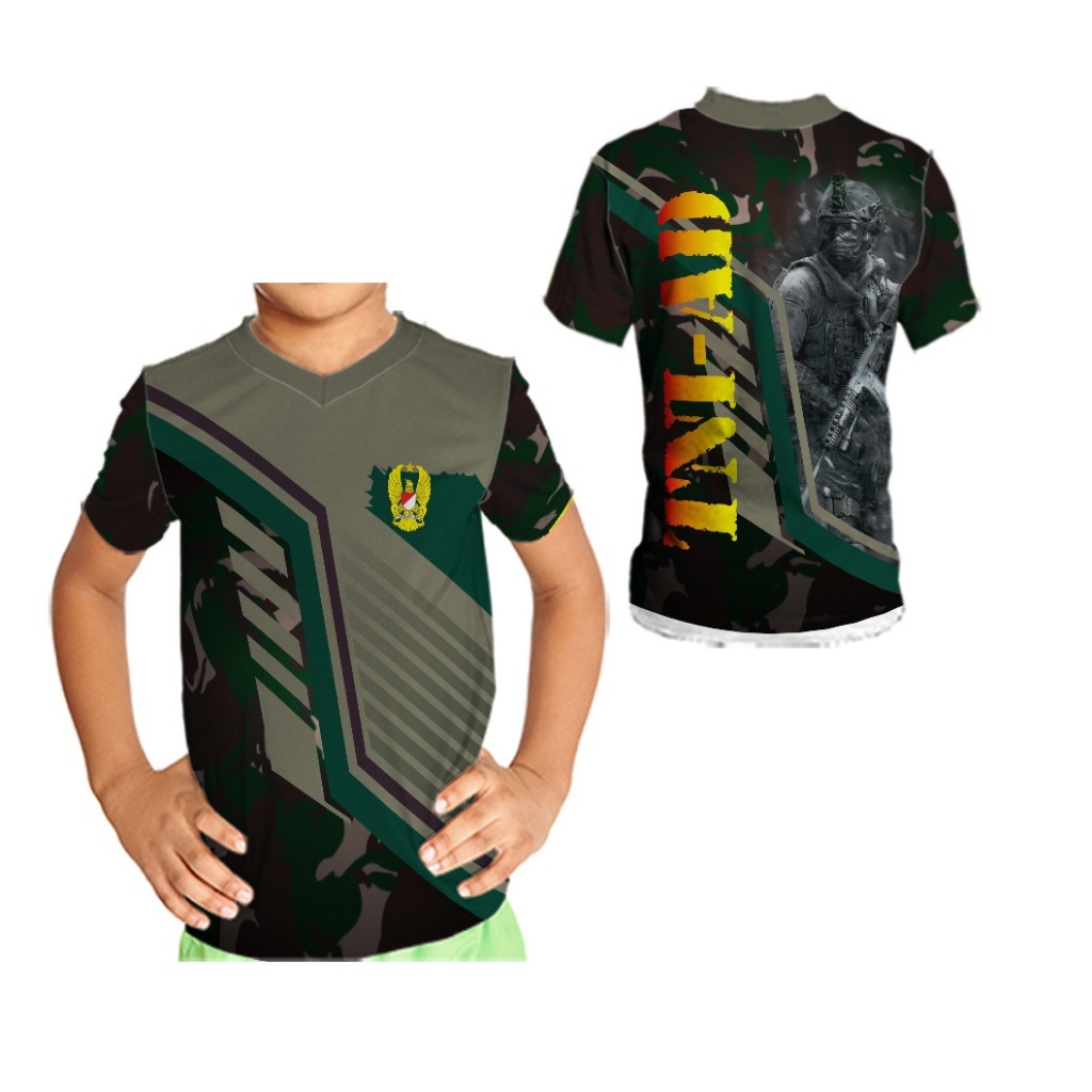 TNI AD Pakaian Baju Kaos Anak Laki - Laki Printing FREE NAME