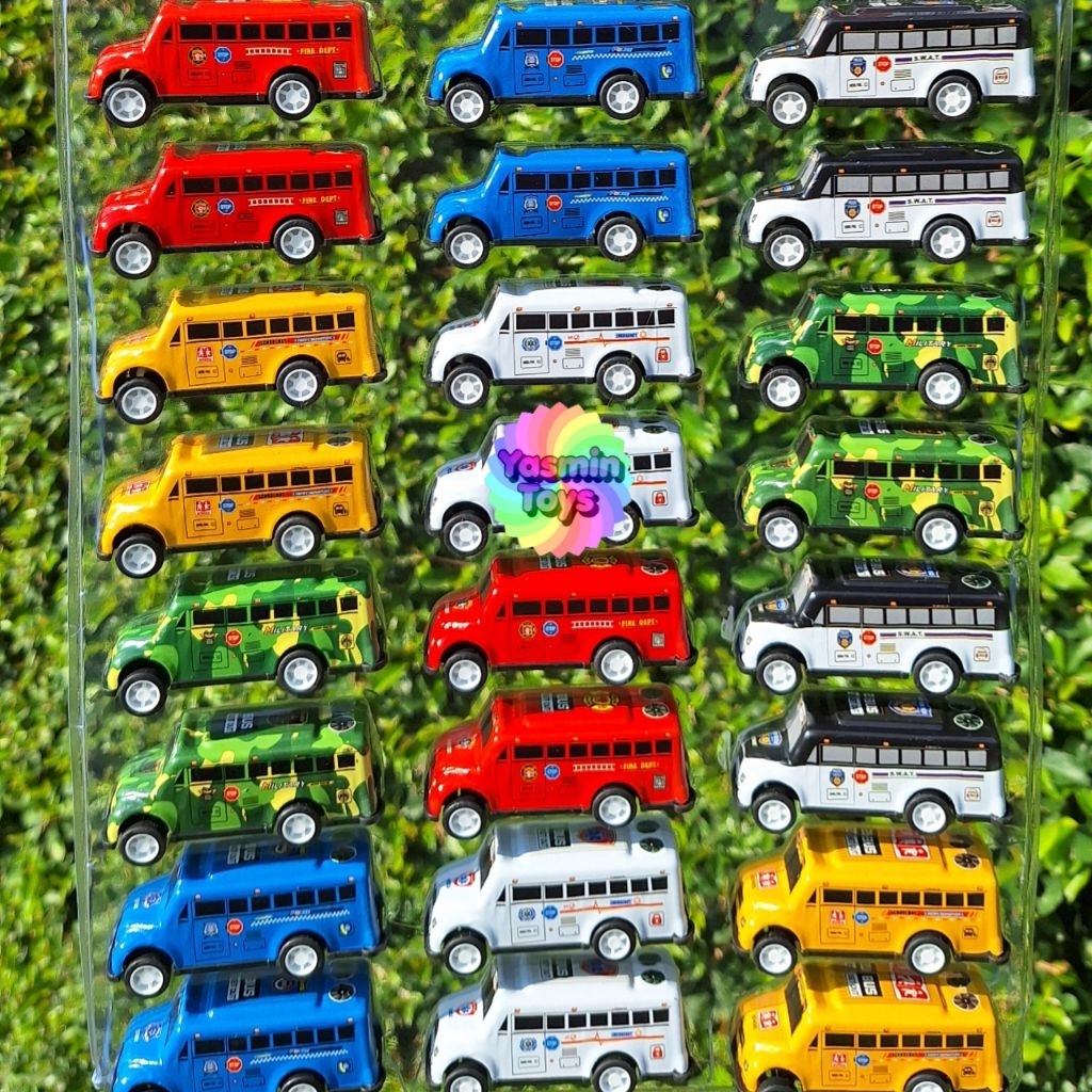 24pcs Mainan Bus rentengan bahan besi