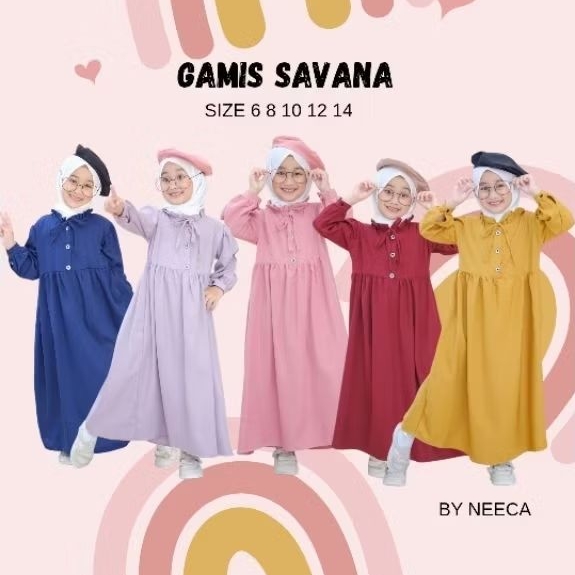 GAMIS ANAK SAVANA BAHAN SHAKILA BY NEECA KIDDOS SIZE 6 8 10 12 14 TAHUN