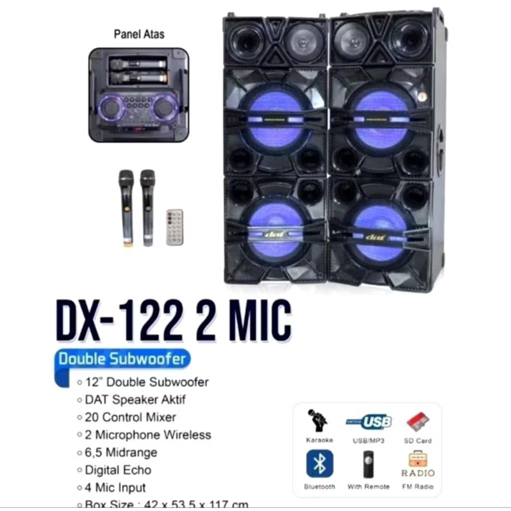Speaker Active Bluetooth DAT 12 inch Double DX-122 MIC