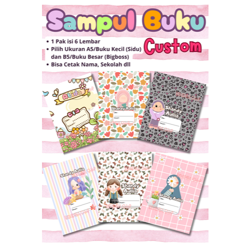 

6 Pcs Sampul Buku Custom Cewek/ Sampul Buku Lucu/Sampul Buku Anak/Sampul Buku Viral
