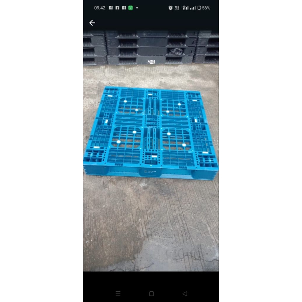 

palet plastik tipe jaring warna biru ukuran persegi 110x110x15 termurah