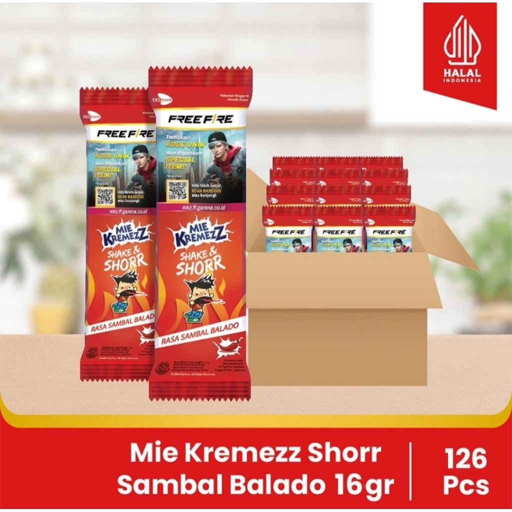 

Mie Kremezz Shorr - Sambal Balado - 1 Karton (6box) - 126 Pcs - 16gr